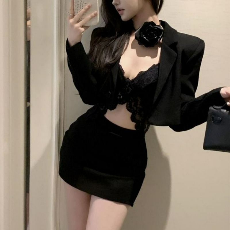 Lace Bralette Set - Preto primavera blazer renda bralette e