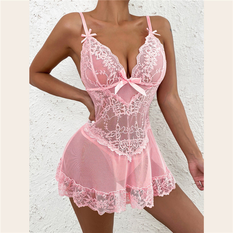 Sheer Mesh Bra - Vestido Babydoll Sexy de Renda para