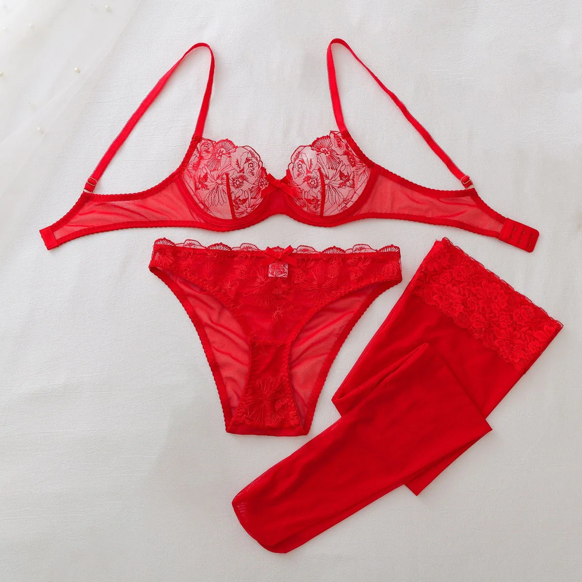 Sheer Mesh Bra - Conjunto erótico transparente de renda com