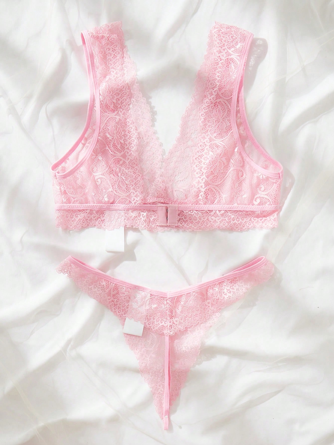 Lace Bralette Set - Conjunto de Lingerie Rosa em Renda