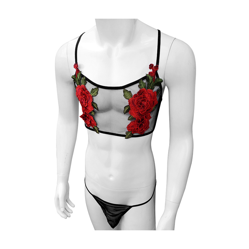 Sheer Mesh Bra - Sexy bordado masculino ver através de